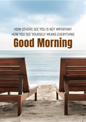 Two beach chairs facing the ocean with motivational text