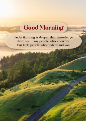 Scenic landscape with a road and motivational quote 'Good Morning'