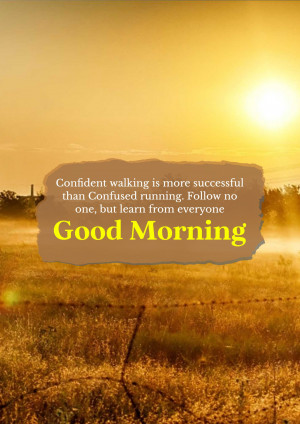 Sunrise over a field with a motivational quote about confidence and success.