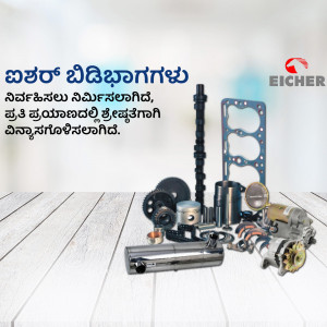 Collection of Eicher engine spare parts on a wooden surface
