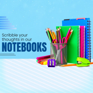 A vibrant display of notebooks, pencils, and stationery items.