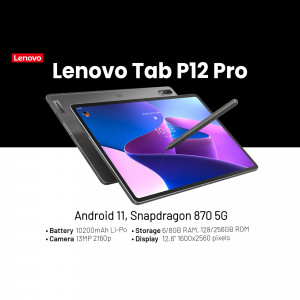Lenovo Tab P12 Pro tablet with pen on a white background