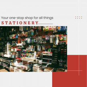 A colorful display of stationery items in a shop.