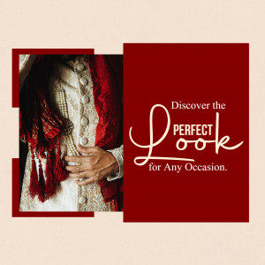 Woman in traditional attire with text overlay 'Discover the Perfect Look for Any Occasion'