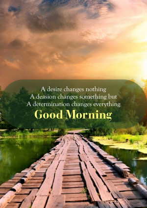 Scenic view of a wooden path leading to a sunrise with motivational text.