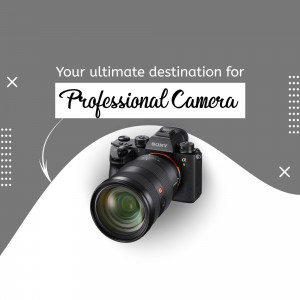 Sony Alpha camera with lens on a grey and white background