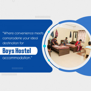 Image of a clean and comfortable boys hostel room with students studying.