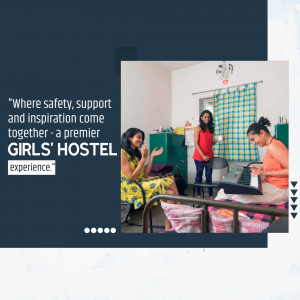 Three young women interacting in a hostel room, promoting a safe and supportive environment.