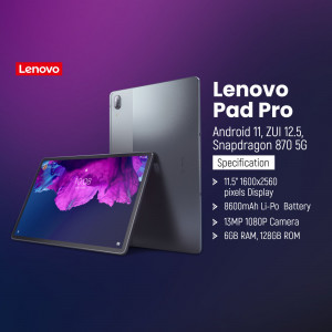 Lenovo Pad Pro tablet with key specifications displayed