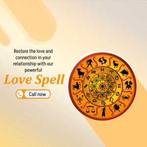 Advertisement for a love spell service featuring zodiac signs and a call to action.