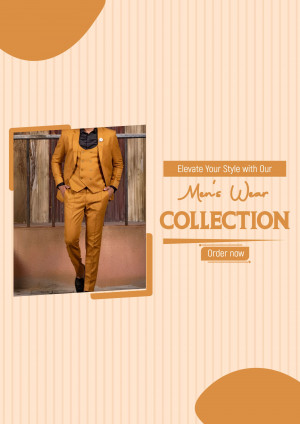 A man wearing a stylish mustard-colored suit, promoting a men's wear collection.