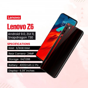 Lenovo Z6 smartphone with specifications displayed