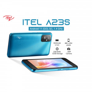 Itel A23S blue smartphone with specifications