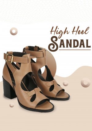 Pair of brown high heel sandals with cut-out design