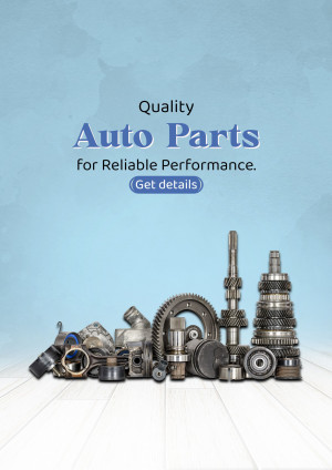 Assortment of auto parts displayed on a light blue and white background with text 'Quality Auto Parts for Reliable Performance'