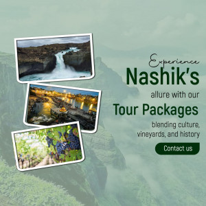 Promotional image for Nashik tour packages featuring scenic views and vineyards.