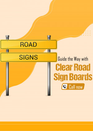 Illustration of yellow road signs pointing forward with text 'ROAD' and 'SIGNS' and a call to action.