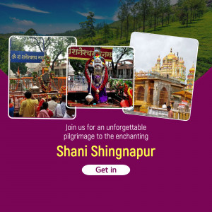 Collage of Shani Shingnapur temple and surrounding areas with text promoting a pilgrimage.