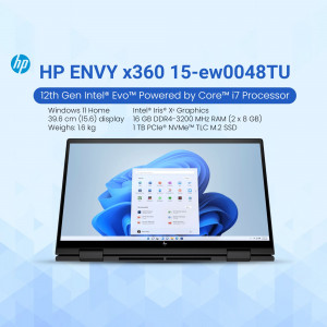 HP ENVY x360 15-ew0048TU laptop with Windows 11 display