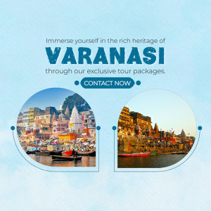 Promotional image for Varanasi tour packages featuring ghats and the city skyline.