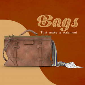 Vintage style brown leather bag with striped ribbon