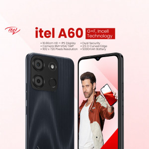 itel A60 smartphone featuring Hrithik Roshan in promotional image
