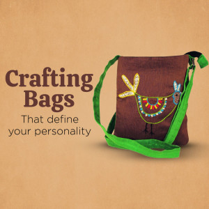 Brown shoulder bag with bird embroidery and green strap