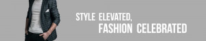Man in a stylish jacket with text overlay 'Style Elevated, Fashion Celebrated'