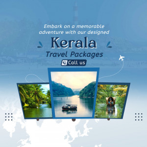 Kerala Travel Packages advertisement with scenic views.