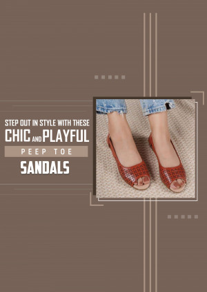 Close-up of brown peep toe sandals with a textured background.