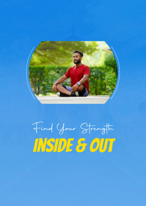 Man meditating outdoors with motivational text