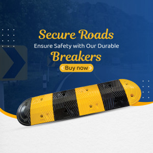 Yellow and black road breaker with blurred road background