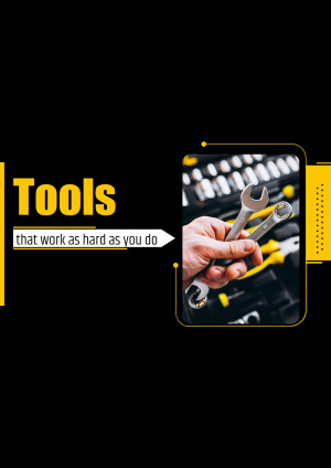 Image of hand holding wrenches and a toolbox, with the text 'Tools that work as hard as you do'