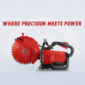 Red Milwaukee M18 Fuel 14 inch Concrete Saw with diamond blade