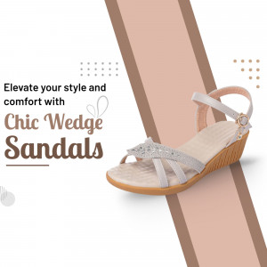 Close-up of a stylish beige wedge sandal with decorative details.