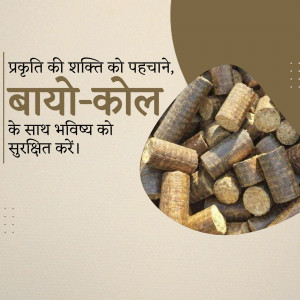 Image of Bayocol coal briquettes with Hindi text promoting a secure future with nature's power.