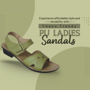 Green PU leather ladies sandals on a light green background
