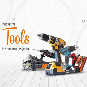 Assortment of power tools including drills, saws, and nail guns
