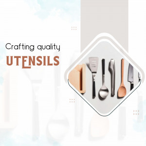 A promotional image featuring a collection of stainless steel and wooden kitchen utensils.