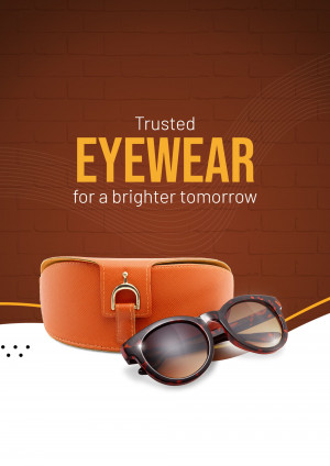 Eyewear advertisement featuring sunglasses and a case