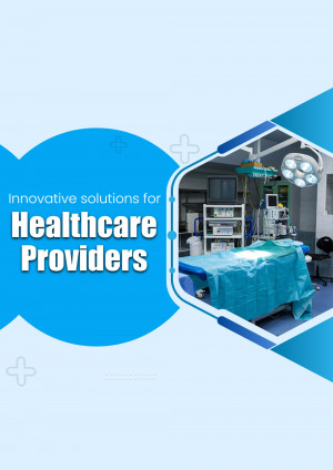 Operating room with text overlay promoting healthcare solutions