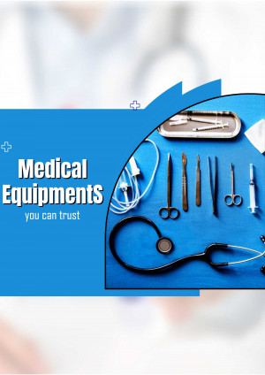 Assortment of medical tools and equipment on a blue background