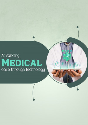 Hands holding a tablet displaying a medical interface with a green tree-like graphic.