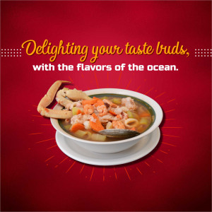 A bowl of delicious seafood soup with crab, shrimp, and vegetables.