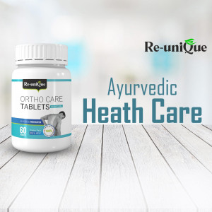 Bottle of Re-unique Ortho Care Ayurvedic Health Tablets