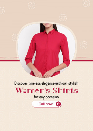 A woman wearing a red long-sleeve shirt, promoting women's shirts.