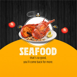 A vibrant image of a cooked lobster on a plate with lemon and a side dish, promoting seafood.