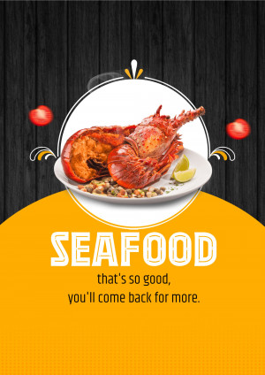 A promotional image featuring a cooked lobster on a plate with the text 'Seafood that's so good, you'll come back for more.'