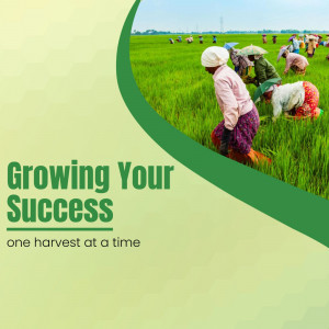Farmers working in a rice paddy field with text overlay 'Growing Your Success'