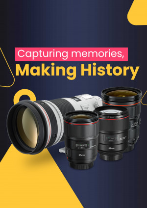 A collection of professional camera lenses and a camera body on a colorful background.